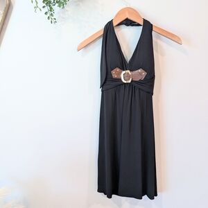 Cache Black Halter Dress with Buckle Detail Size Medium